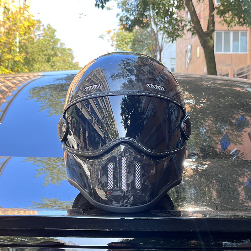 Nuevo estándar nacional 3C certificado retro casco completo crucero motocicleta casco hombres off-road fibra de carbono pequeño casco femenino