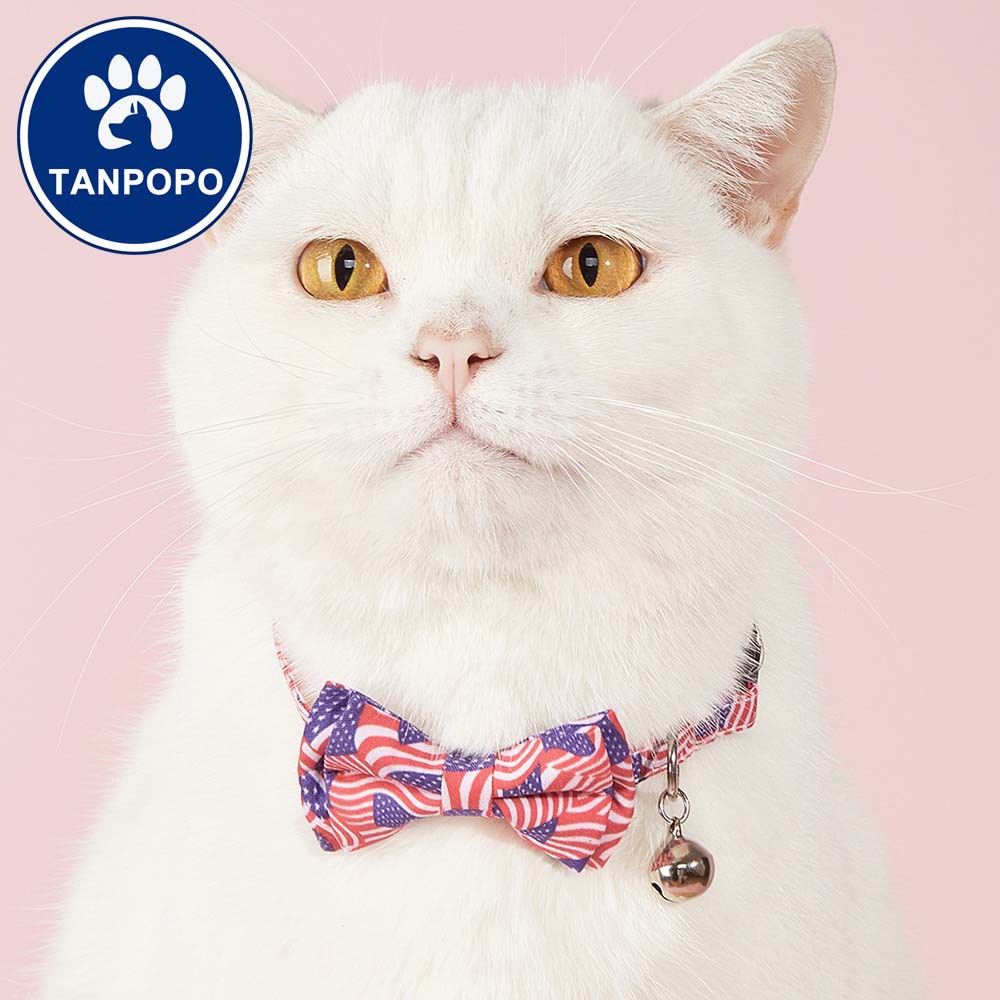 Tanpopo transfronterizo venta caliente gatos collar mascota arco corbata bandera americana anillo de gatos decoración impresa al por mayor