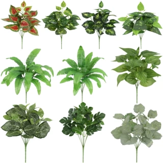 跨境热销仿真绿植龟背叶波斯叶家居植物墙装饰摆件假花叶子批发