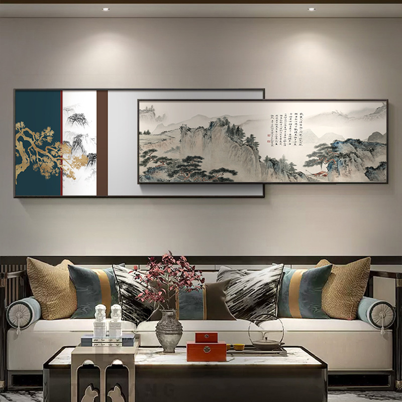 千里の山と川の絵リビングルーム装飾絵画風景画新しい中国風ソファ背景壁掛け絵画ハイエンドオーバーレイ壁画|undefined