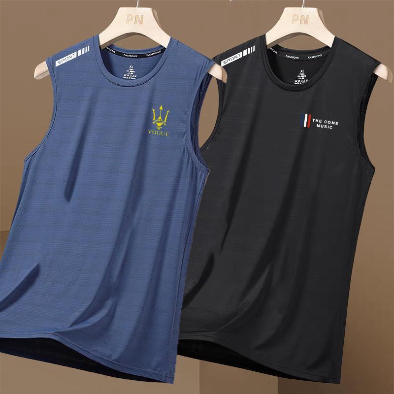 Summer Ice Silk Vest Men's Quick-Drying Sleeveless Mesh T-Shirt Plus Size Men's Loose Fit Sports Vest