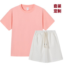 厂家直销纯棉短袖T恤短裤男女同款时尚休闲套装T恤定制两件套女装