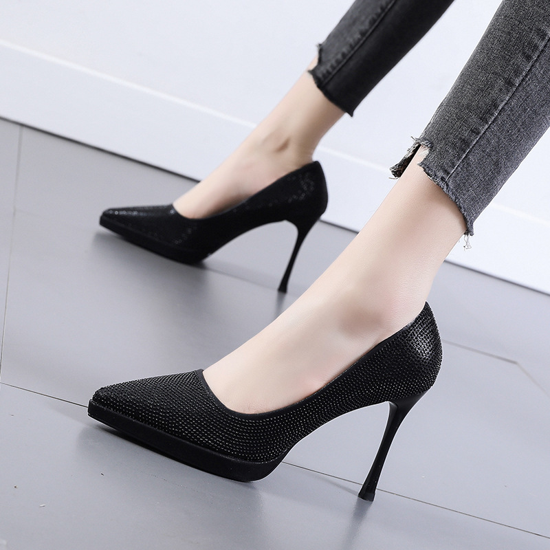 Large Size 40 Waterproof Platform Stiletto Heel Rhinestone Pointed Toe High Heels 2025 Spring and Summer New Sexy Versatile Party Shoes