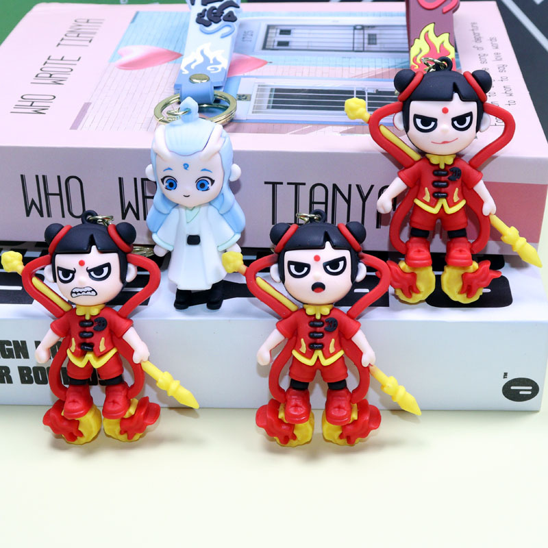 Creative Cartoon Nezha Chaos Sea Keychain Cute Hot Wheels Little Nezha Ao Bing Three Princes Keychain Small Gift