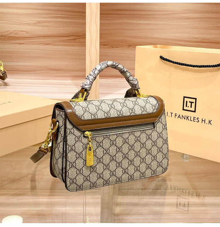 Túi đeo chéo nữ da thật dáng vuông nhỏ dung tích lớn họa tiết monogram — Cà phê/vàng đặc biệt, Cà phê/nâu, Màu kaki, Màu kaki 502 chi tiết 7
