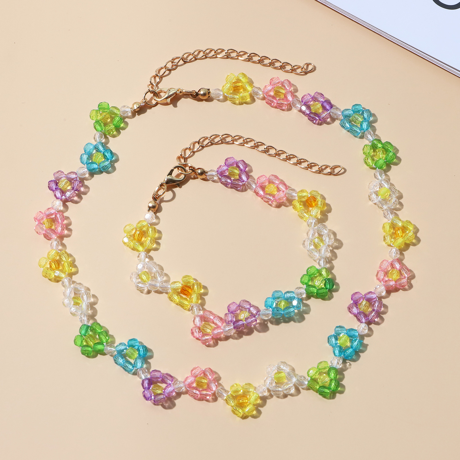 New Handmade Beads Woven Flower Pendant Necklace Bracelet Set display picture 3