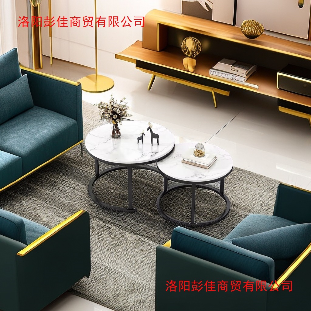 Mesa de té lujosa moderna pequeña sala de estar mesa redonda simple de mármol italiano creativo mesa de té de hierro forjado