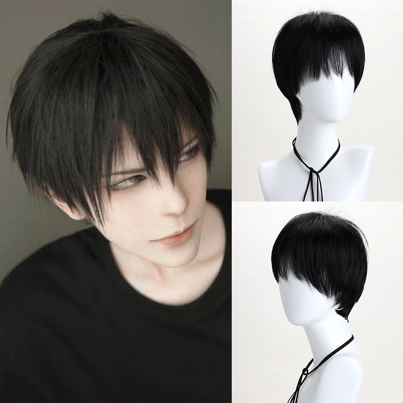 European and American New Style Men's Wigs, Fashionable Short Hair, High-Temperature Silk, Black Synthetic Wigs, Hot-Selling Foreign Trade Wigs