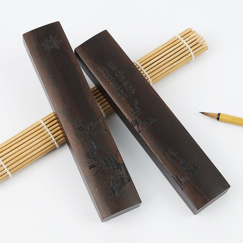 Factory-wholesale black catalpa wood paperweight, writing ruler, calligraphy tool—perfect for Xuan paper and the Four Treasures of the Study.