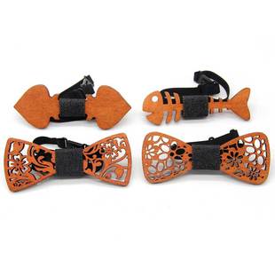 Personalized Men's Handmade Wooden Bows, Fishbone Peach Heart Carved Solid Wood Bows and Ties, Unique Wedding Accessories