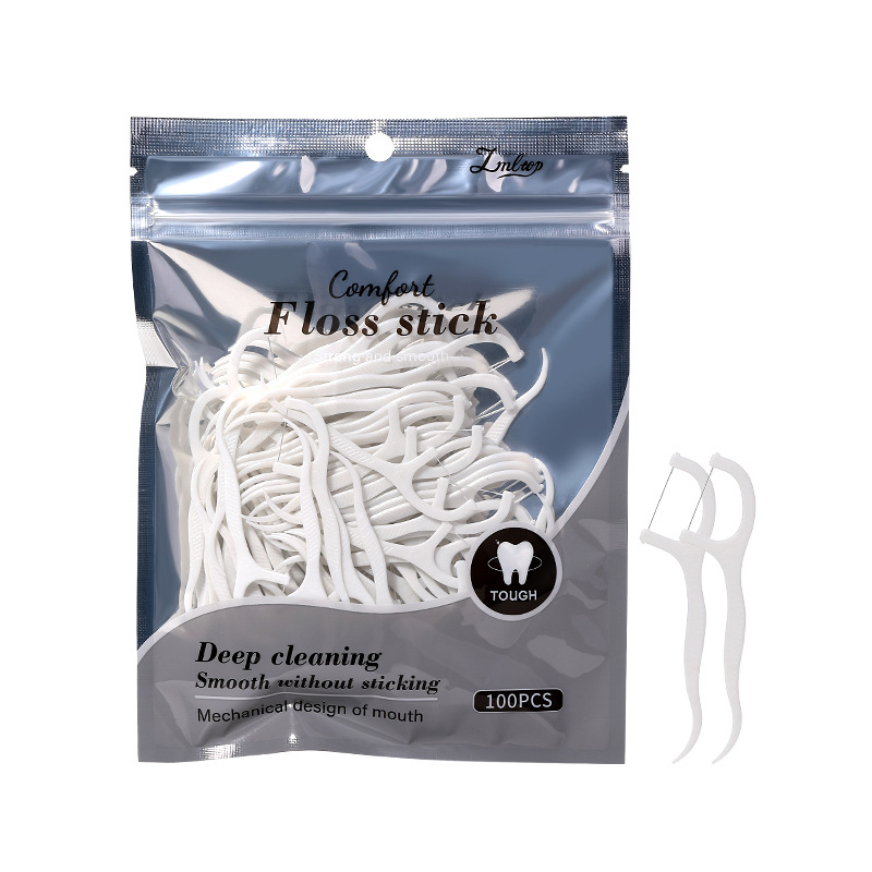 LMLTOP 100 varillas de hilo dental, limpieza oral, varillas de hilo dental blanco, palillos de dientes desechables, hilo fino JJF34