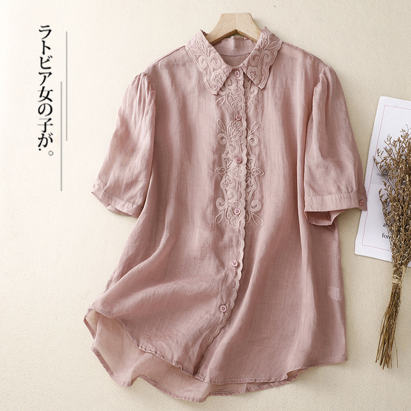 Real shot# Original new cotton and linen sleeve shirt Women's thin artistic Baita shirt tide