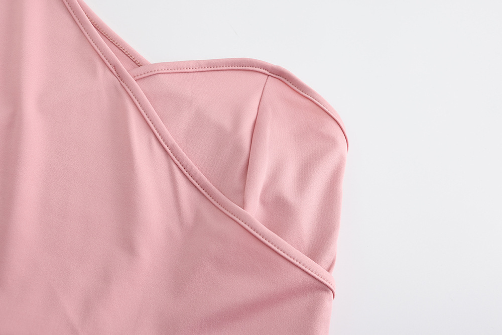 Women Clothing Spring Sexy One Shoulder Double Sleeve Solid Color Romper