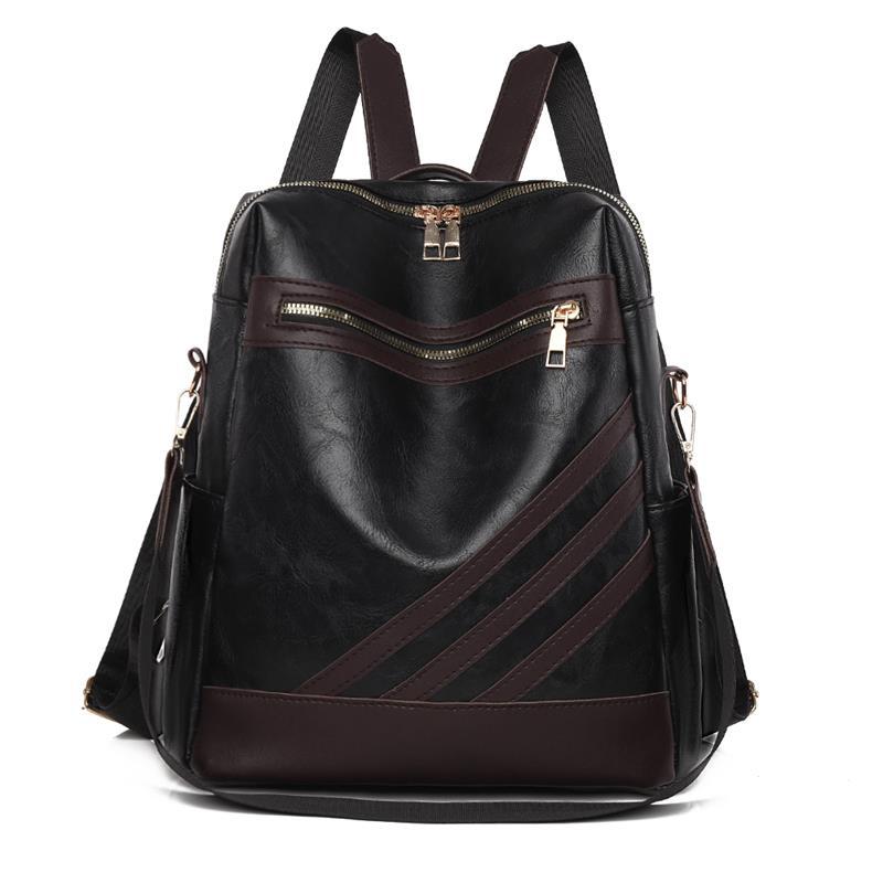 Mochila de cuero suave para mujer nueva transfronteriza Mochila multifuncional para mujer de rayas diagonales de moda Mochila escolar de doble uso de gran capacidad