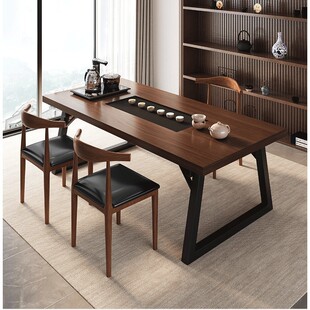 New Chinese Style Tea Table and Chair Combination Embedded Stone Tea Tray Integrated Imitation Solid Wood Color Tea Table Coffee Table Office Tea Making Table