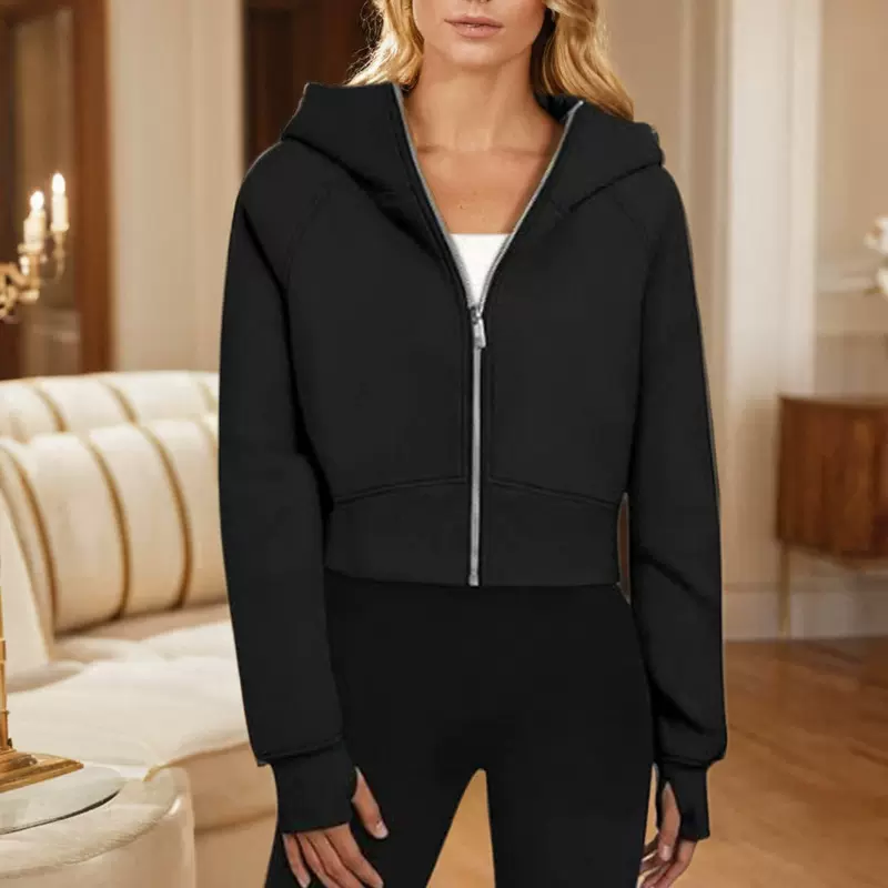 2025春季新款欧美外贸跨境女装速卖通连帽拉链短款时尚长袖卫衣