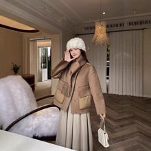 韩系休闲风双面羊绒大衣女2025秋冬新款鹅绒拼接围巾款羊毛呢外套