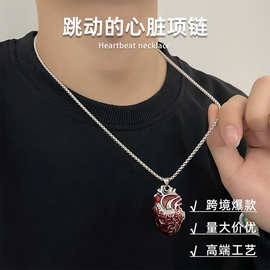 欧美ins复古时尚可打开红心脏盒子吊坠男女小众高级感项链批发