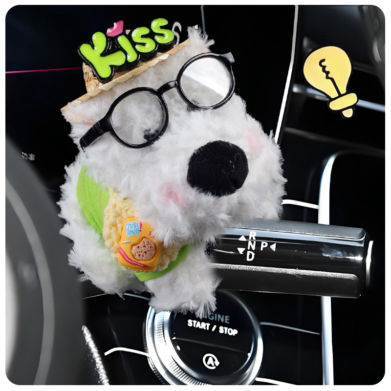 West Highland Car Bloque Decoración Coche Muñeca de felpa Muñeca Limpiaparabrisas Luz de dirección Accesorios de coche Adornos Mujer