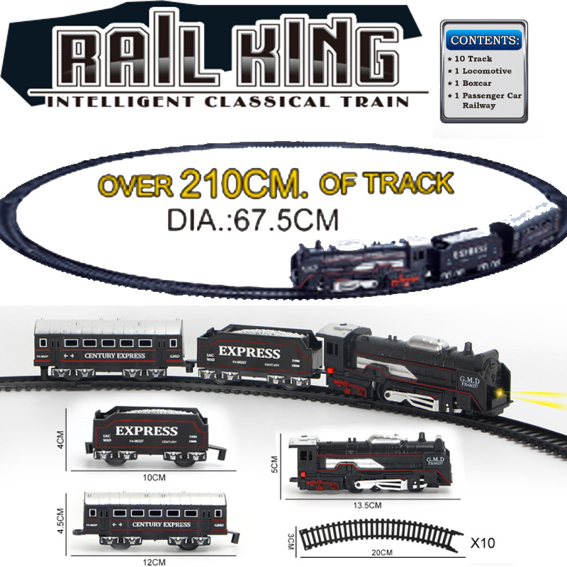 2025跨境新款儿童复古电动灯光仿真拼装轨道小火车玩具新年圣诞礼