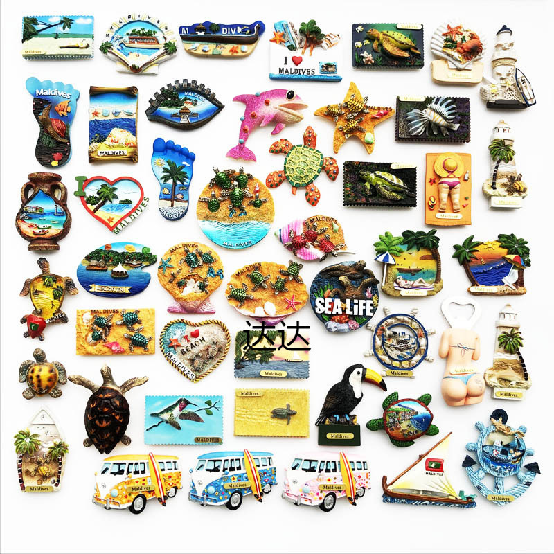 Refrigerator Magnet Maldives Spot Decoration Painted Travel Commemorative Magnetic Resin Supply Marine Crafts Cross-Border