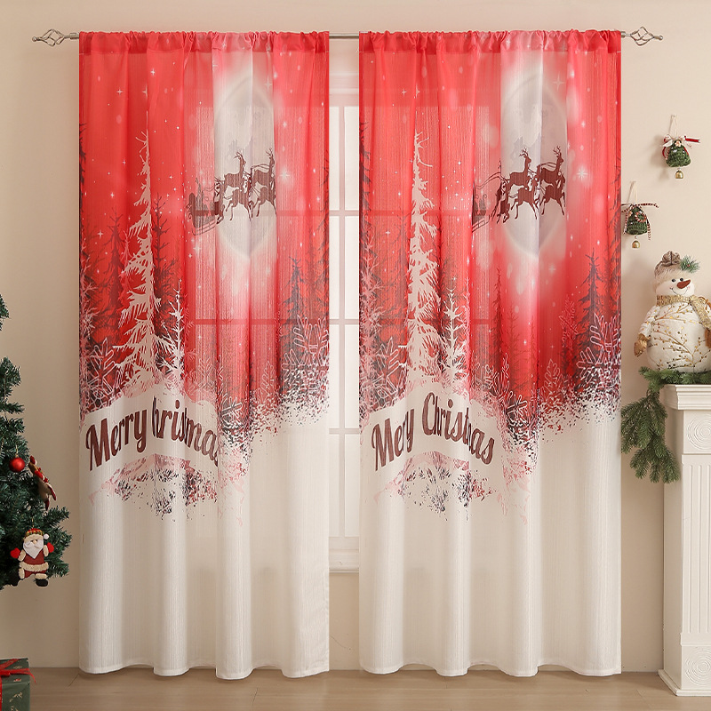 New American Style Christmas Print Blackout Fabric Curtains_voghion.com