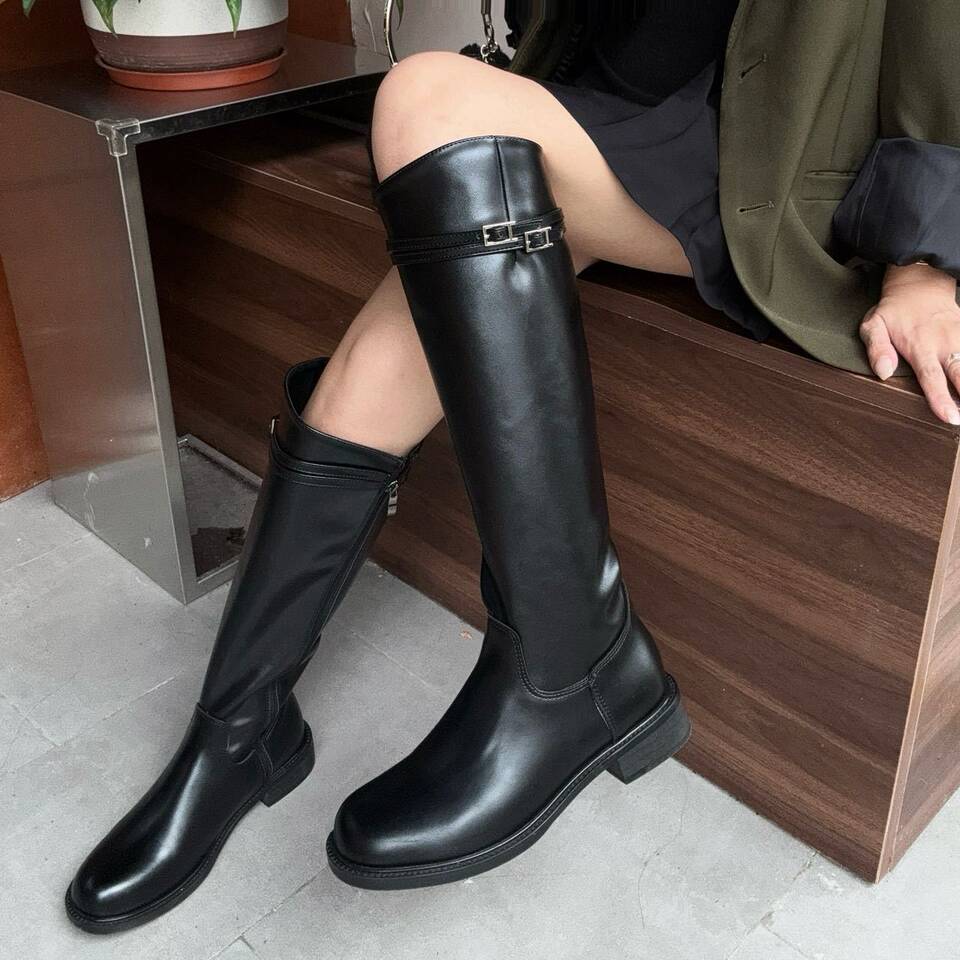 Bốt cao cổ nữ da cừu phong cách Anh quốc, đế dày tôn dáng, gót siêu cao trên 8 cm — Màu đen [cộng với nhung], đen chi tiết 19