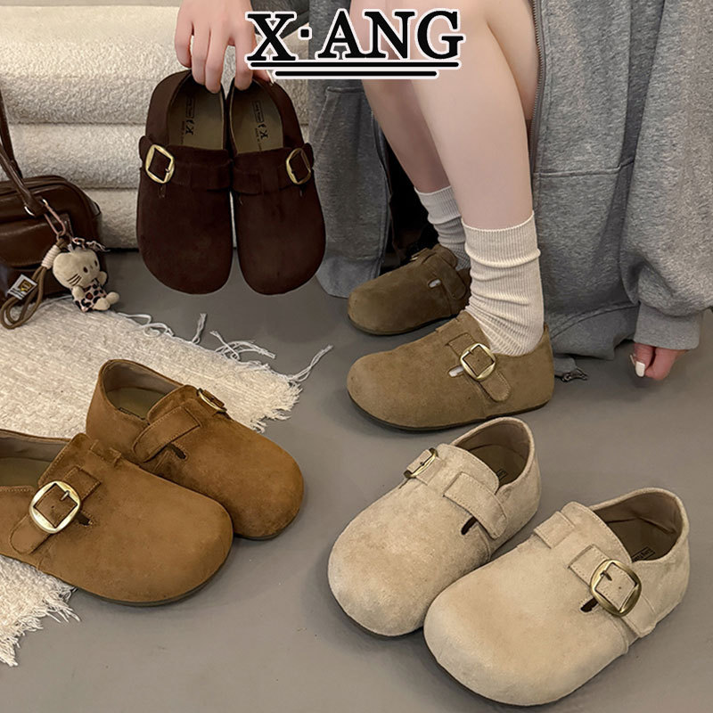 牛皮版内增高女鞋全包勃肯鞋2025秋季新款一脚蹬单鞋休闲乐福鞋子|undefined