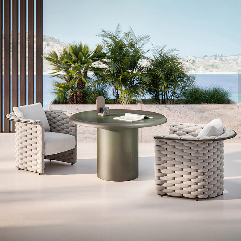 Mesa y silla de caña al aire libre sala modelo de patio exterior terraza de ocio impermeable jardín de aluminio hotel muebles residenciales