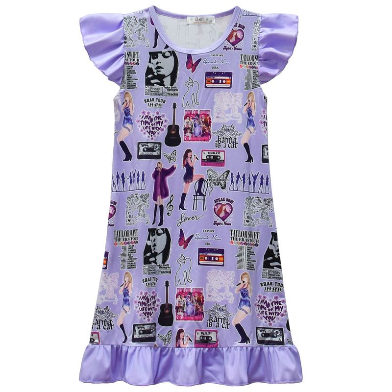 新しい女の子のナイトガウンテイラー・スウィフトテイラーフライングスリーブナイトガウン中大子供用ドレス82528|undefined