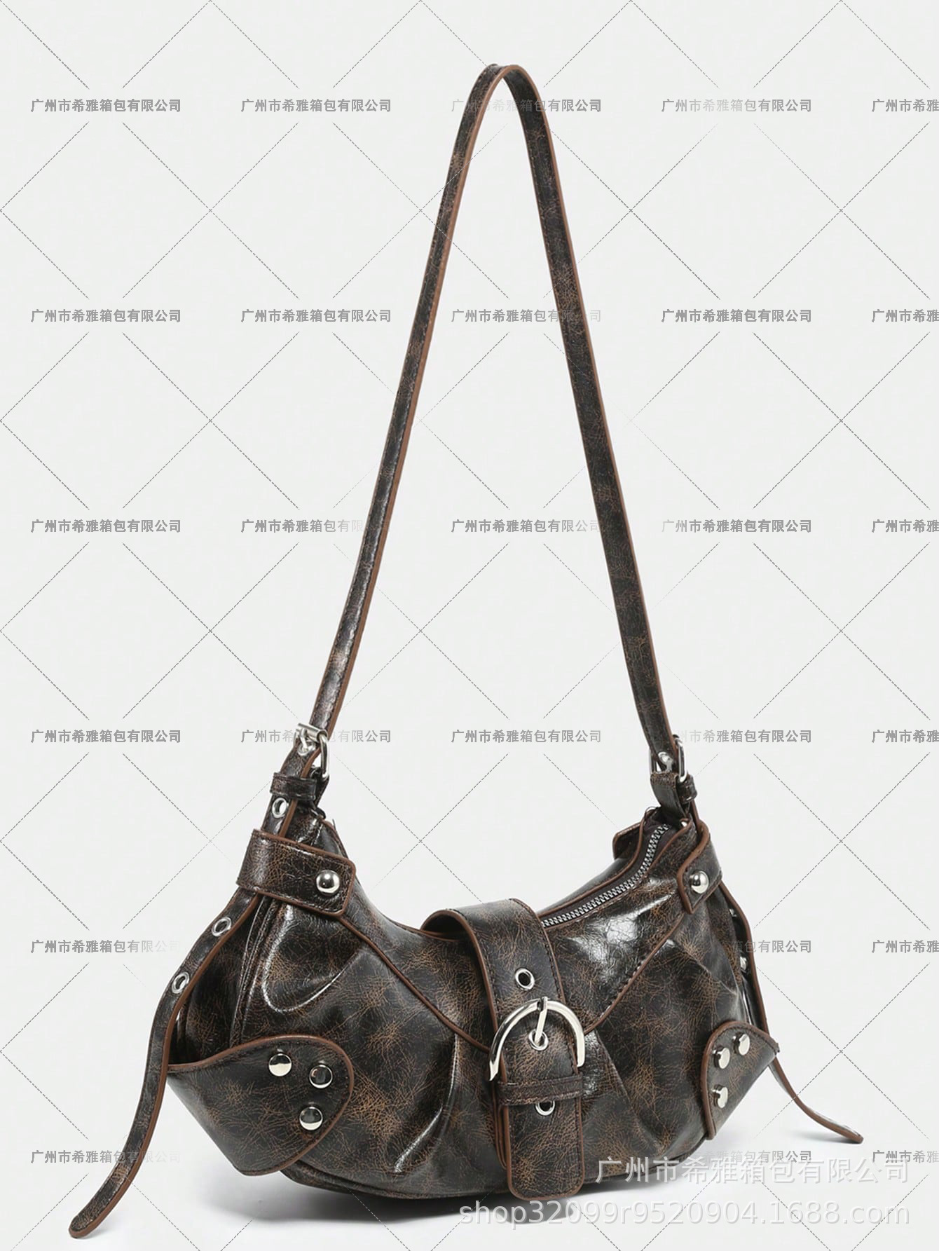 Venta caliente transfronteriza y2g retro caliente chica motocicleta bolsa de cocodrilo patrón Maillard marrón correa de hombro ajustable