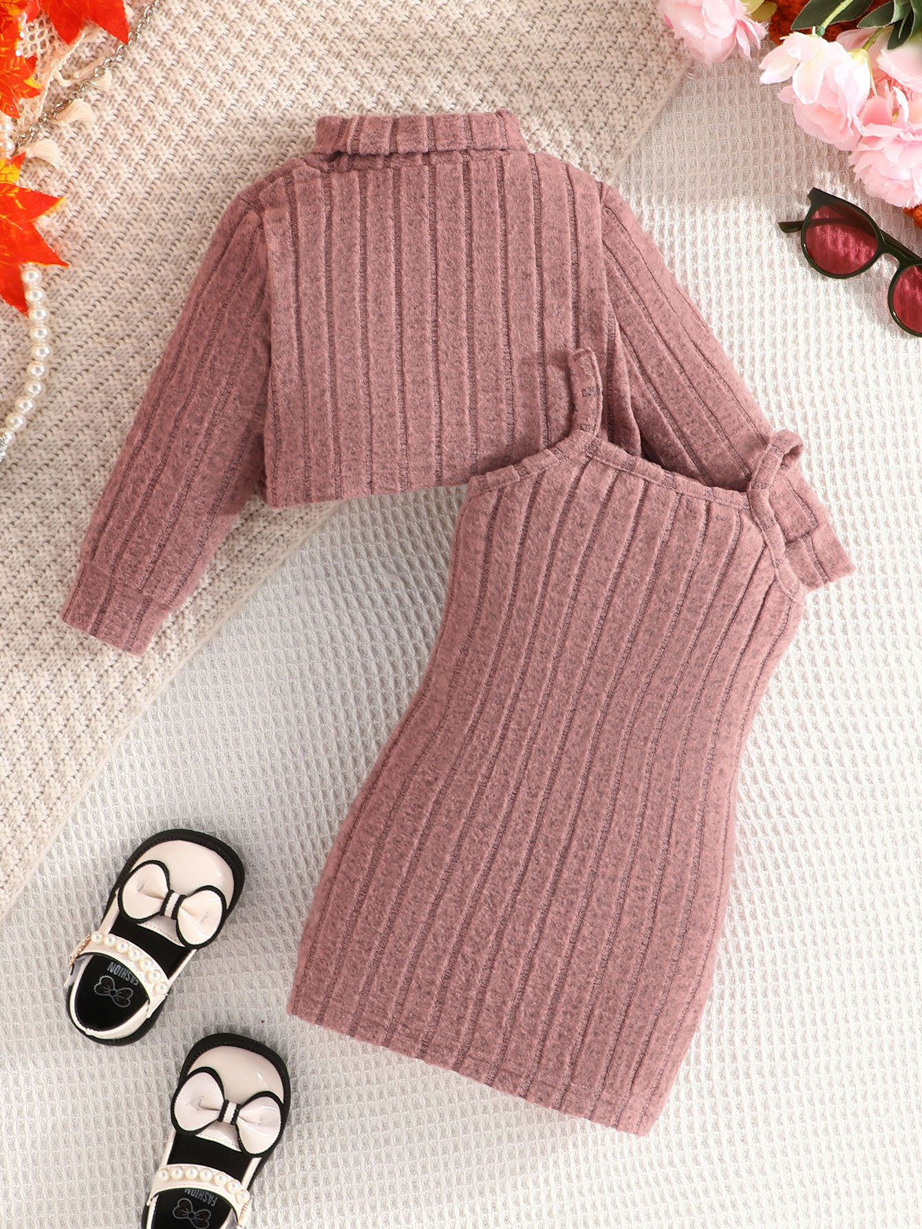 Mädchen Strickoberteil Und Rock Set Langarm Herbst Outfit_voghion.com