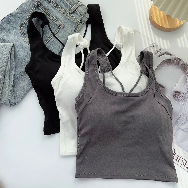 Women's Camisole with Chest Pads, Anti-Exposure, Can Be Worn as an Inner Layer to Cover Side Breasts, or as an Outerwear, Cropped Pure Cotton Top That Can Be Worn Outside
