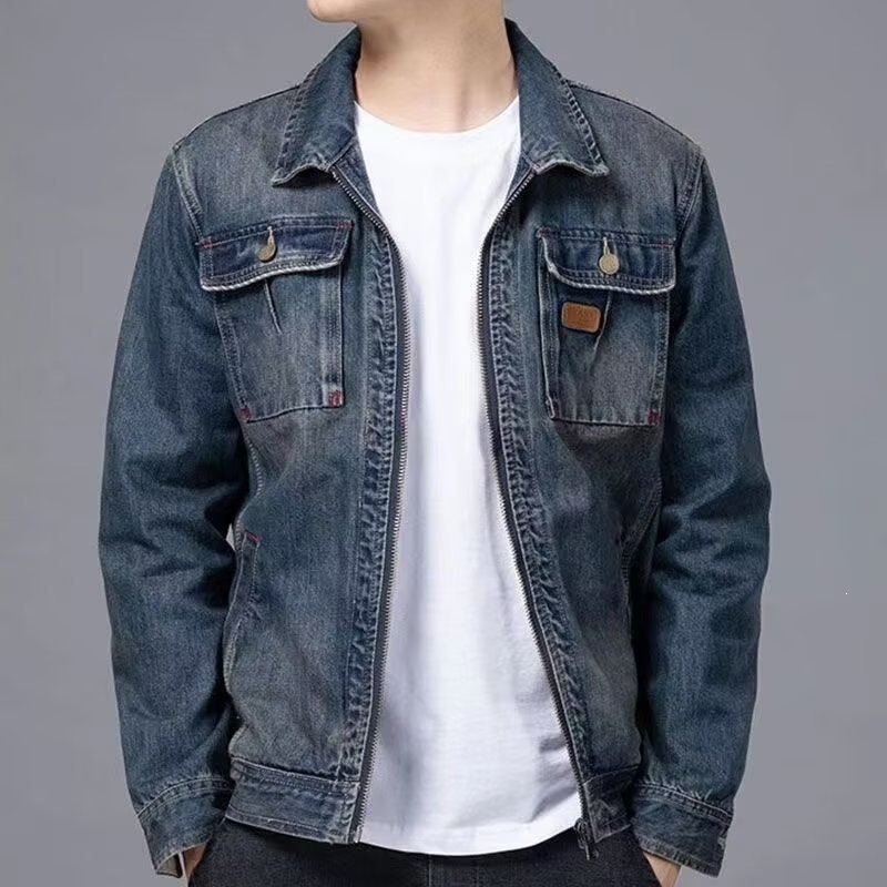 Men's Denim Jacket 2025 Spring and Autumn Style, Zip-Up, Korean Version, Slim Fit, Retro, Casual, Stylish, Versatile Workwear