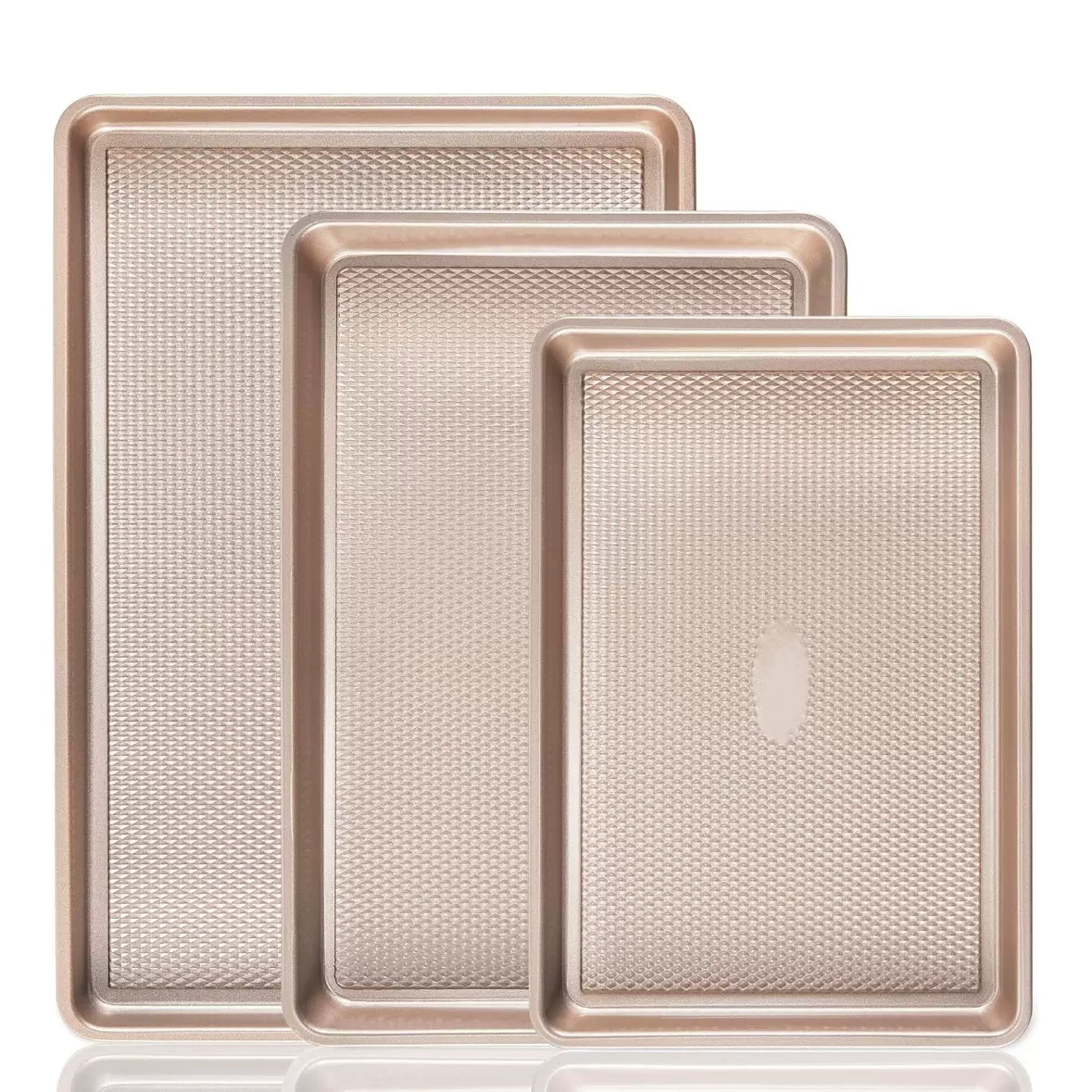 重钢金色黑色烤盘三件套钻石纹不沾烘焙套装长方形烘焙饼干蛋糕模