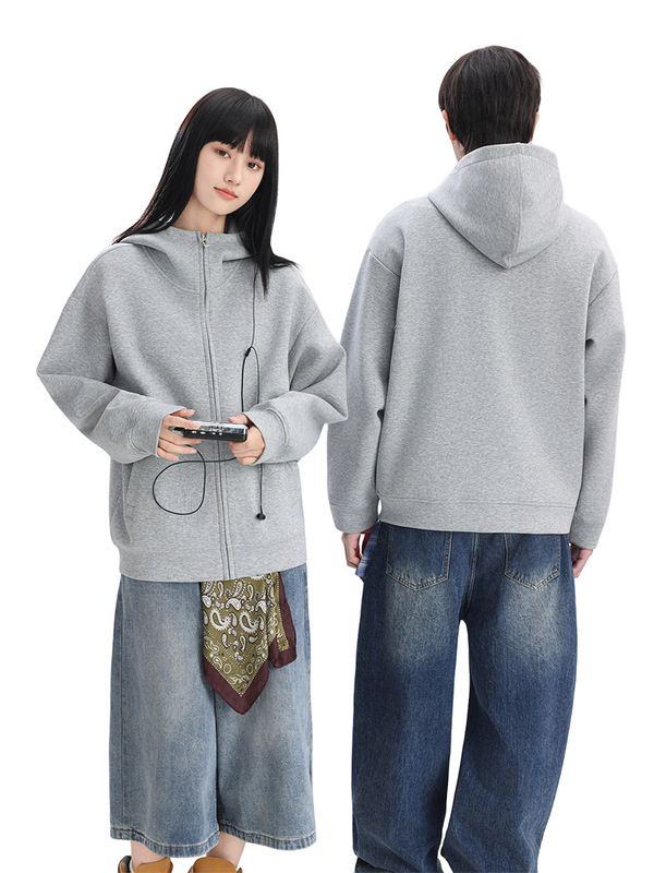 拉链卫衣定制印logo秋冬新款纯色高领开衫外套男女款宽松连帽衫|undefined
