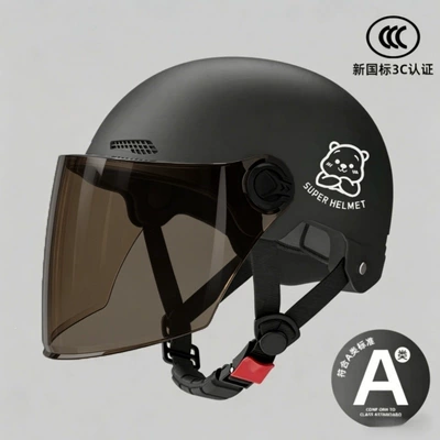 electric scooter helmet, all-season safety, Motosiklet kaskı (dəbilqə) - black-brown-long-mirror-silver-white-bear-ear-protection