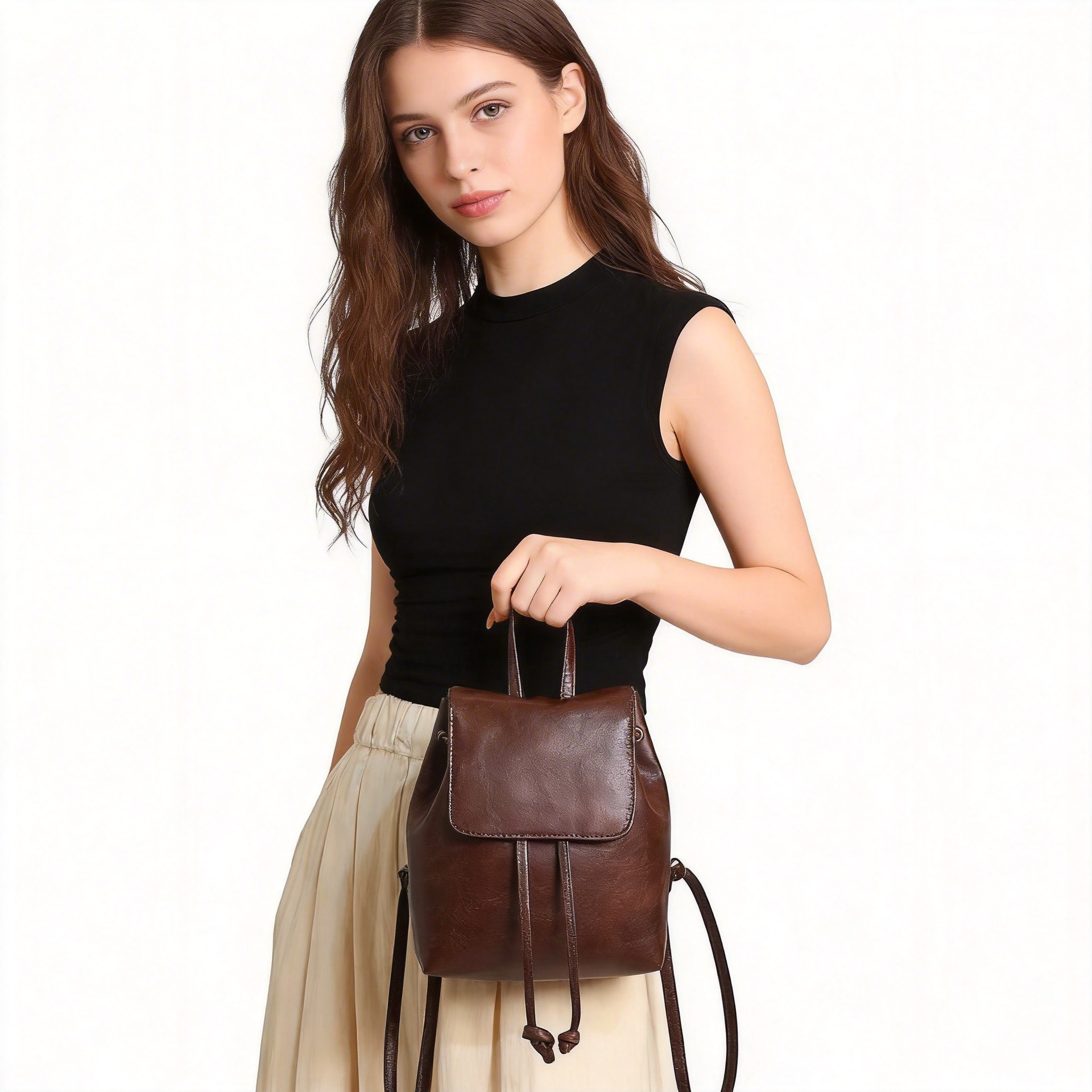 Cross-Border Women's Backpack 2026 Spring/Summer New Style Simple Versatile Artistic Bag Women's Niche Retro Drawstring Shoulder Bag