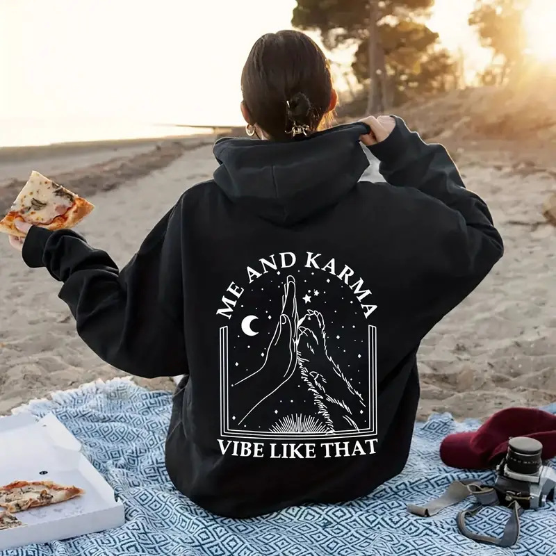 Printed Heel Wrapped Collar Velvet Padded Hooded Sweatshirt Women