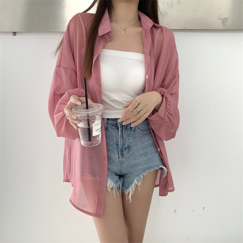 112g Weight Long Sleeve Sleeve Length Single Breasted Placket Type Shirtsleeve Sleeve Type Polyester, Chiffon Fabric Type Regular Top Length Cardigan Tops Type Holiday Occasion Shirt Collar Neckline Loose Fit Type Solid Color Pattern Summer, Spring Season Women's Gender Casual Style Wholesale Women's Casual Solid Color Long Sleeve Blouses 52