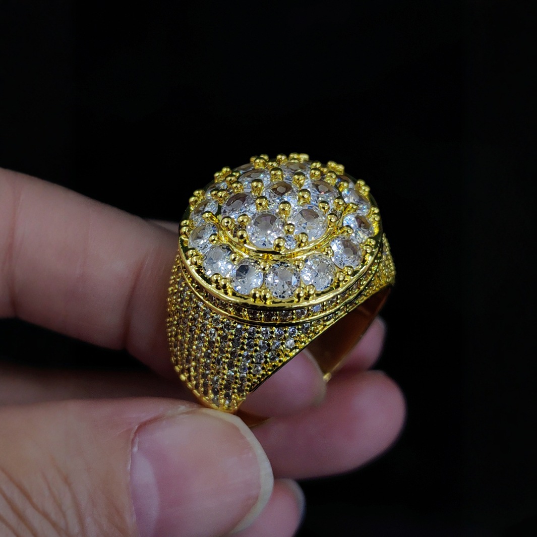 Anello da uomo hip hop stile europeo e americano in zircone e rame_voghion.com
