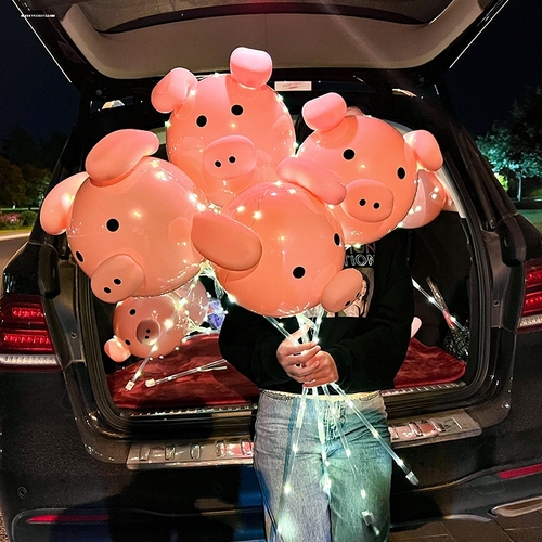 Internet celebrity luminous pig balloon children's air inflatable pig head balloon pink pig handheld outdoor photo stall