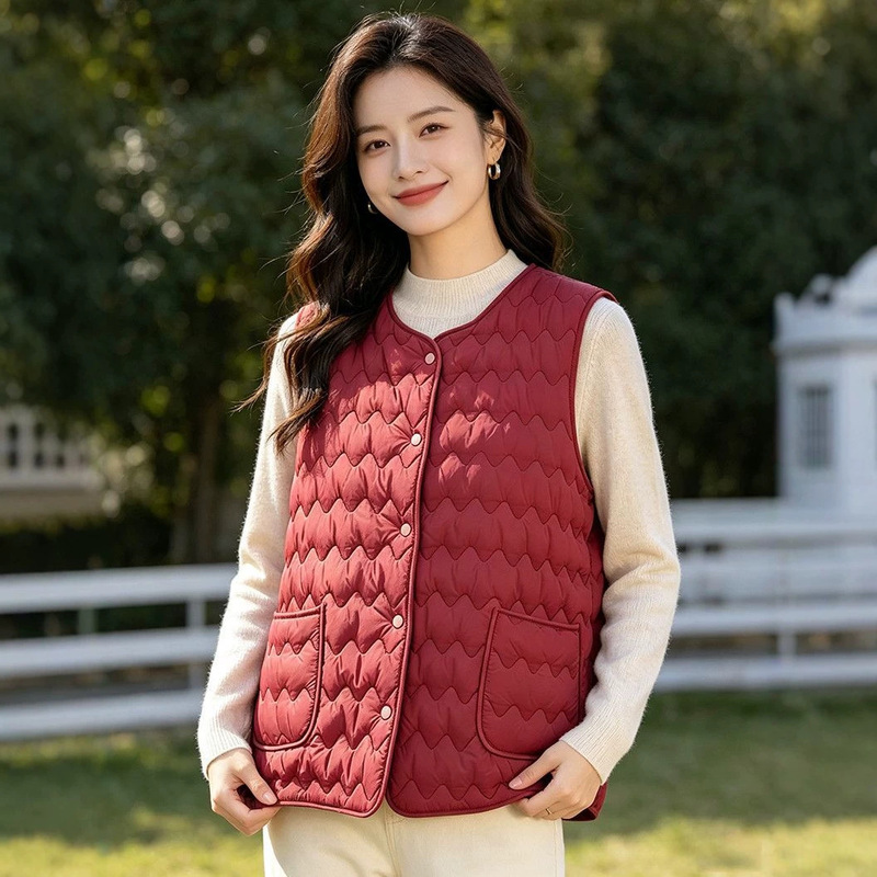 Autumn and winter lightweight down cotton vest for middle-aged and elderly, warm inner layer, sleeveless, windproof, versatile cross-border vest
