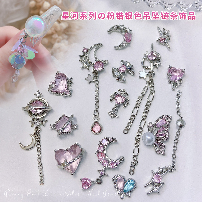 Nuevo LZ nail metal real circón joyería de lujo completo diamante corazón plata arco cadena de metal taladro de uñas