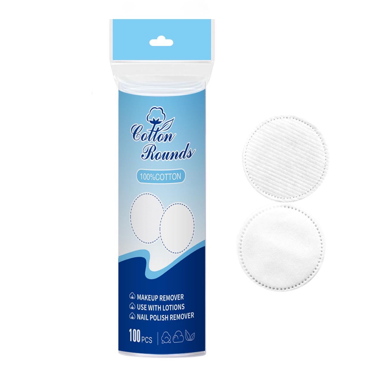 Discos de algodón redondos estilo inglés, algodón spunlace, algodón acolchado compuesto de tres capas, discos desmaquillantes con borde cosido y relieve, engrosados.