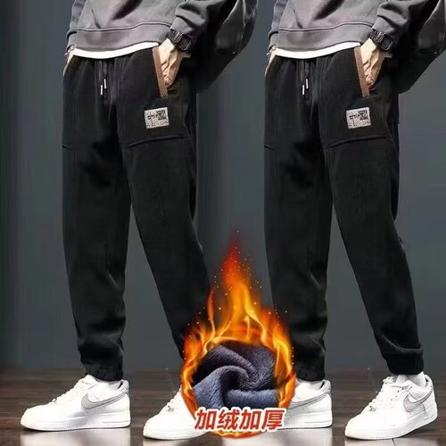 2024 men's padded casual pants for men, autumn and winter men's padded and thick loose new casual pants trendy