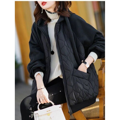 Down-filled cotton jacket for women, 2024 autumn/winter outerwear, quilted, lightweight, warm, hooded, oversized, loose cotton coat with hat