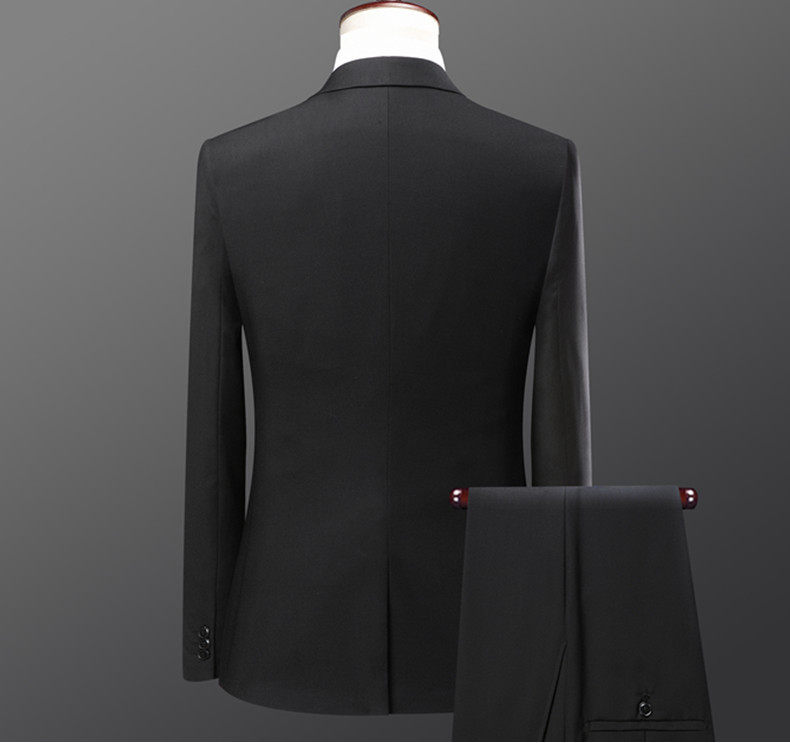 Bộ vest nam hai mảnh dáng ôm, áo vest cổ bẻ phẳng một hàng cúc, lễ phục cưới và đi làm — Bộ áo và quần một cúc màu xanh navy, Bộ đồ hai cúc màu xanh tím than (áo + quần), Bộ đồ hai cúc màu xám (áo + quần), Bộ đồ màu xám một cúc (áo + quần) chi tiết 11