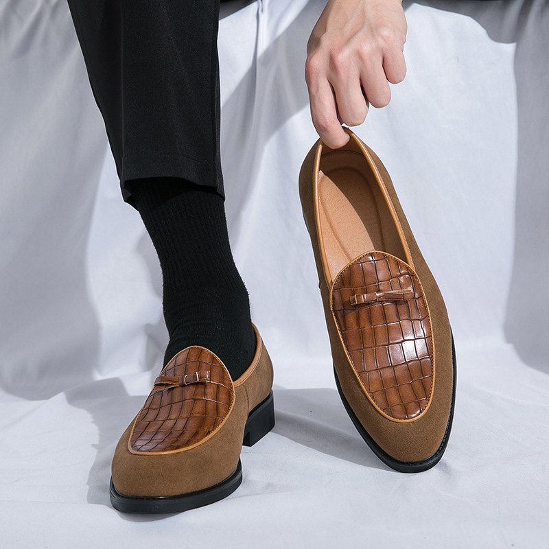 A generation of spring British music men's business casual dress small leather shoes embossed hair stylist a pedal loafers A generation of spring British music men's business casual dress small leather shoes embossed hair stylist a pedal loafers