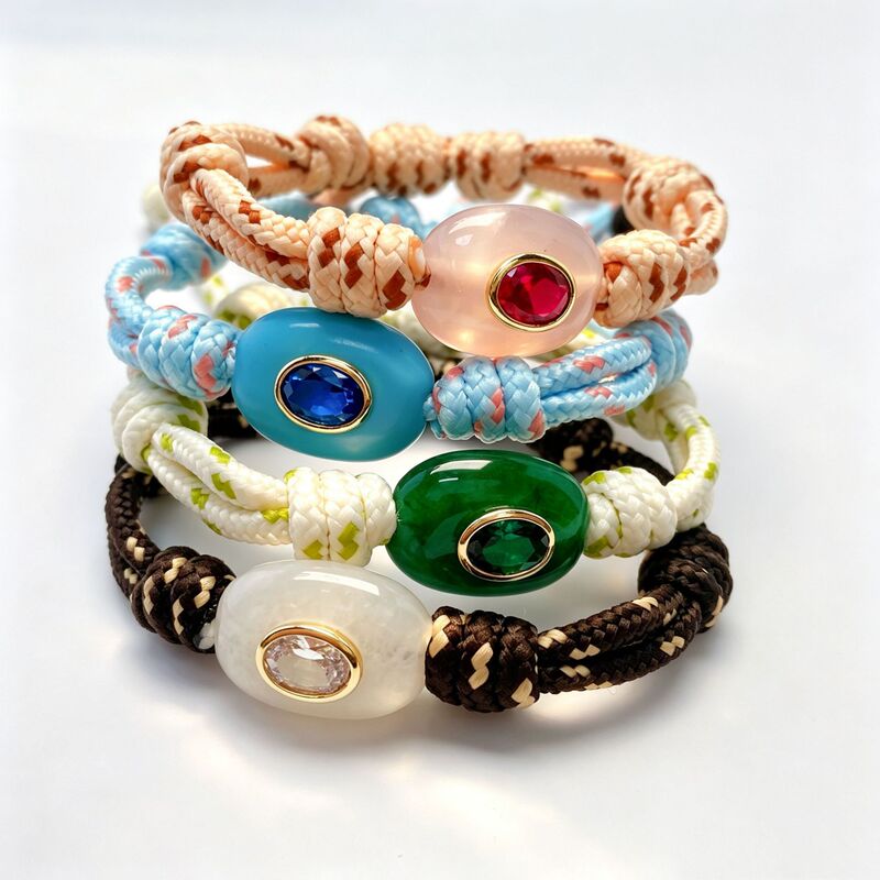 Cross-Border New Model 3mm Colorful Braided Rope Natural Stone Evil Eye Adjustable Bracelet Exquisite DIY Braided Bracelet Cross-Border New Model 3mm Colorful Braided Rope Natural Stone Evil Eye Adjustable Bracelet Exquisite DIY Braided Bracelet
